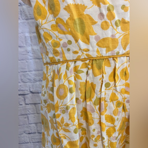 Boden Floral Dress 100% Linen Yellow & White Garden Girly Geek Chic Nerd - Picture 5 of 12